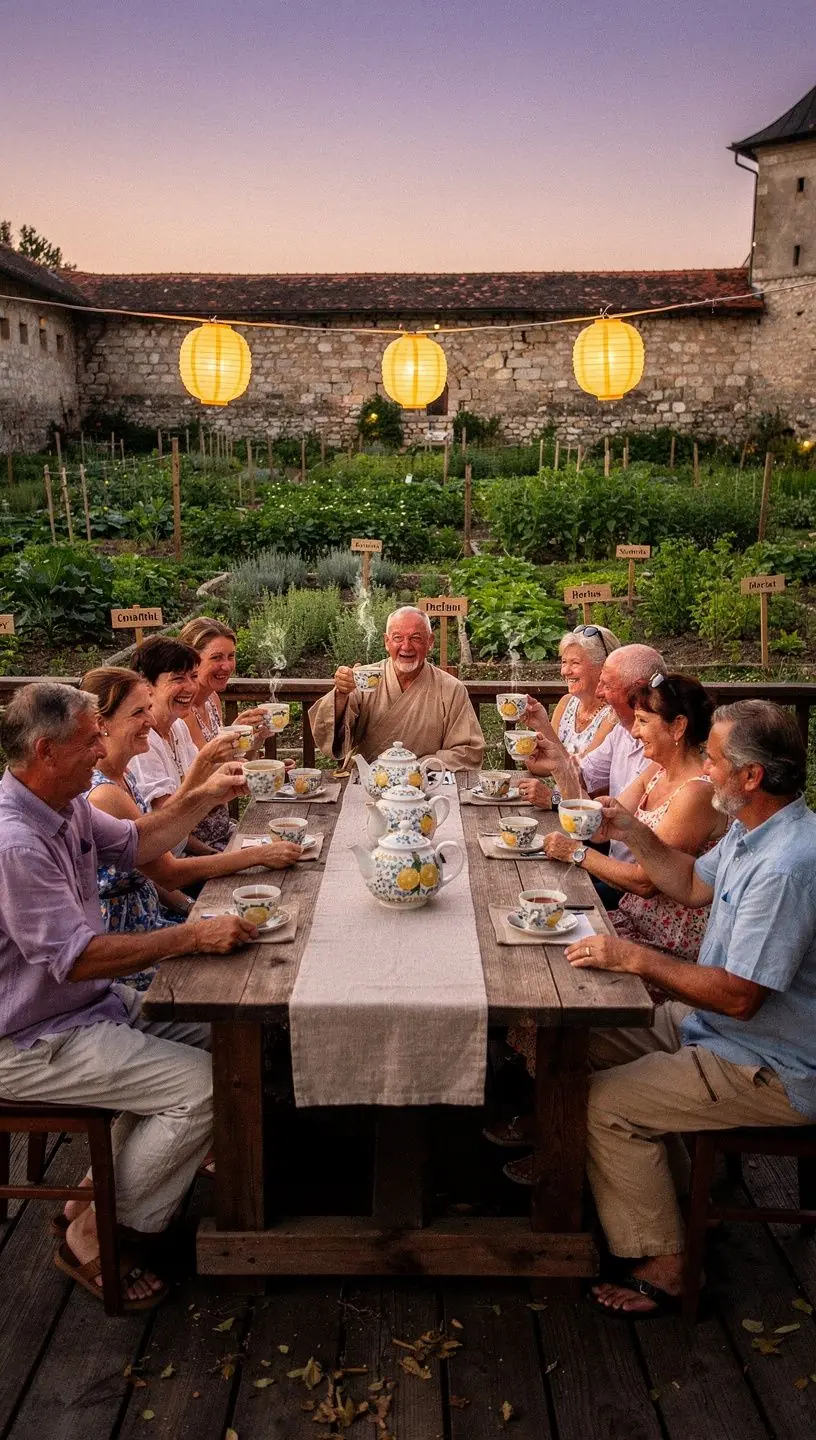Monachello citrinų arbatos pakelis su šventojo kraujo simbolika.